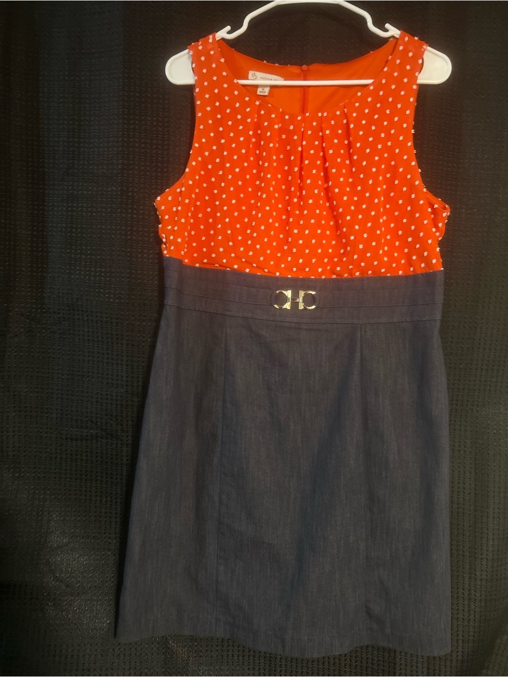 Dress Barn Women’s Polka Dot Top Navy Skirt Dress - Classic Two-Tone Style